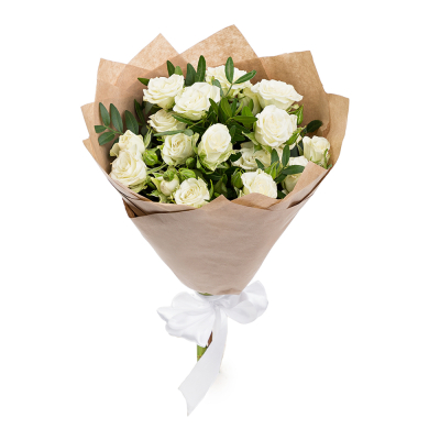 Изысканный букет из 5 белых кустовых роз с фисташковой зеленью Анадырь Чукотский автономный округ