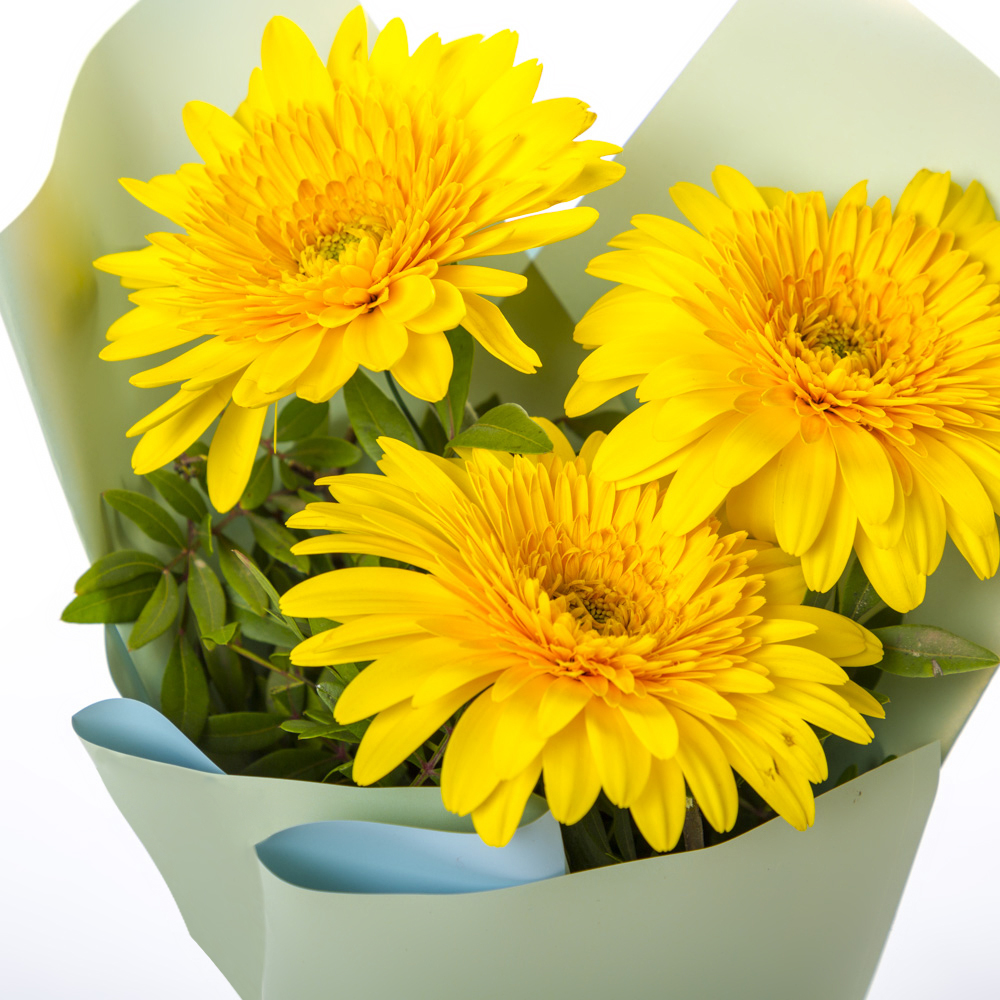 Яркий букет из 3 жёлтых гербер – частичка солнечного света Анадырь Чукотский автономный округ