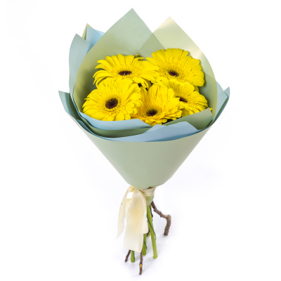 Яркий букет из 5 жёлтых гербер – как кусочек солнца в ваших руках Анадырь Чукотский автономный округ