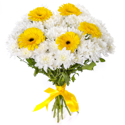 Солнечный букет из желтых гербер и белых хризантем – радость в каждом лепестке Анадырь Чукотский автономный округ