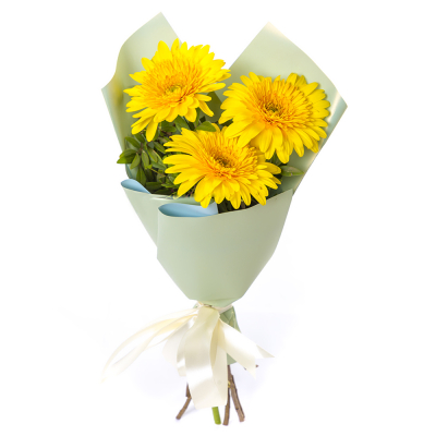 Яркий букет из 3 жёлтых гербер – частичка солнечного света Анадырь Чукотский автономный округ